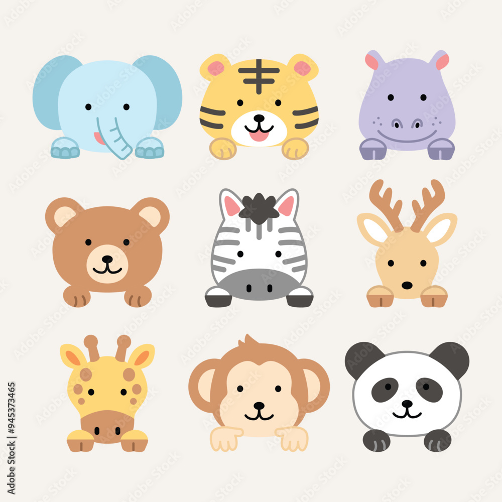 Cute animals head illustration icon set bundle simple isolated drawing collection zoo pets wildlife Cute animals head illustration icon set bundle simple isolated drawing collection zoo pets wildlife