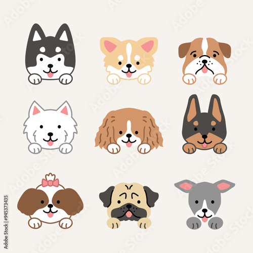 Cute animals head illustration icon set bundle simple isolated drawing collection zoo pets wildlife