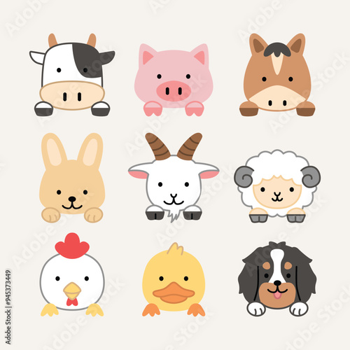 Wallpaper Mural Cute animals head illustration icon set bundle simple isolated drawing collection zoo pets wildlife Torontodigital.ca