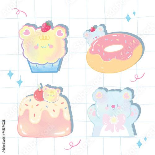 hand drawn bear dessert decoration. Vector illustration	
