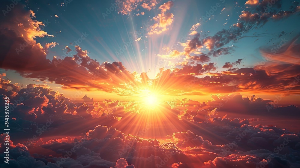 Sunset with sunrays fading behind clouds in the backdrop, perfect for copy space image Sunset with sunrays fading behind clouds in the backdrop, perfect for copy space image