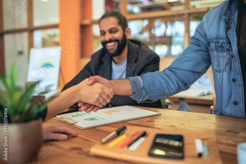 Consultant / Agent and clients on a handshake at business meeting Win Win Agreement photo