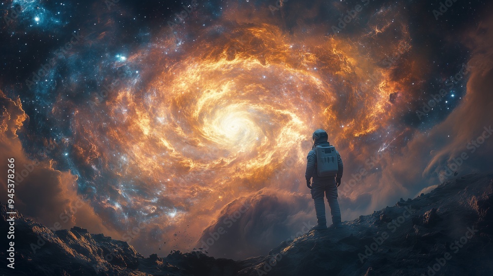 Fototapeta premium Astronauts adventure through a wormhole in space