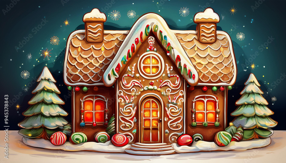 Gingerbread house, christmas illustration Gingerbread house, christmas illustration
