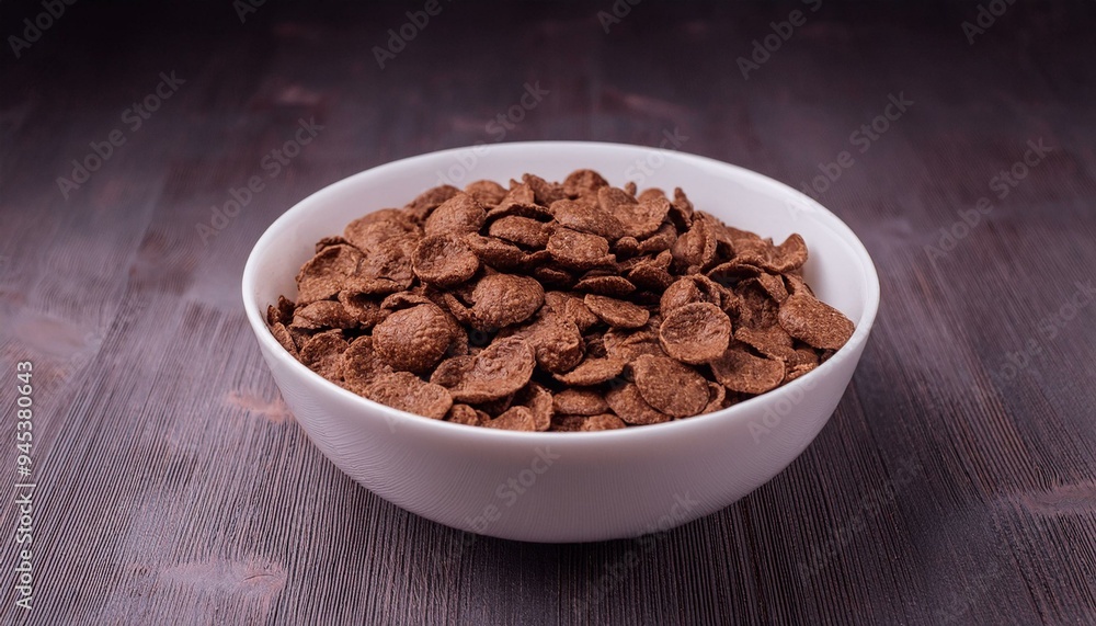 Chocolate cereals in white bowl. Chocolate flavored corn flakes. Wheat. Cocoa. Crispy. Crunchy. ai generated Chocolate cereals in white bowl. Chocolate flavored corn flakes. Wheat. Cocoa. Crispy. Crunchy. ai generated