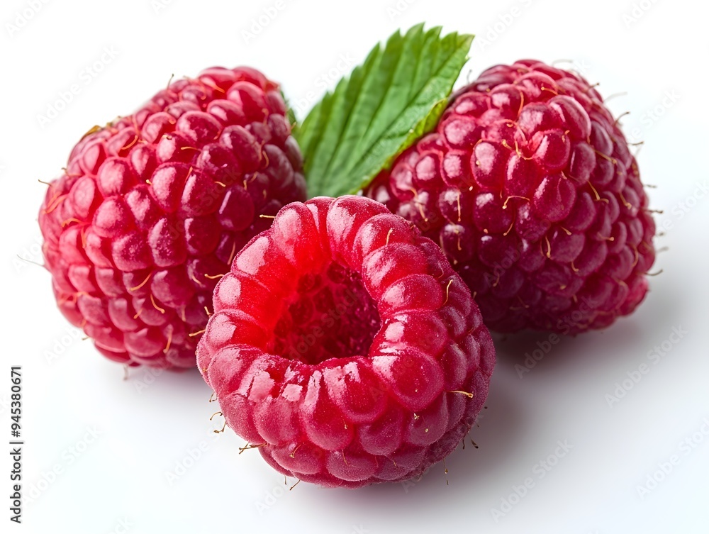 Close-up of raspberries on white background - Fresh and vibrant food image with focus on detail and color. Close-up of raspberries on white background - Fresh and vibrant food image with focus on detail and color.