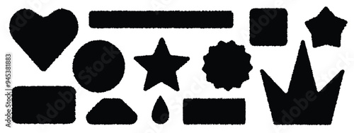 Black grunge shapes sprayed on white background, vector set