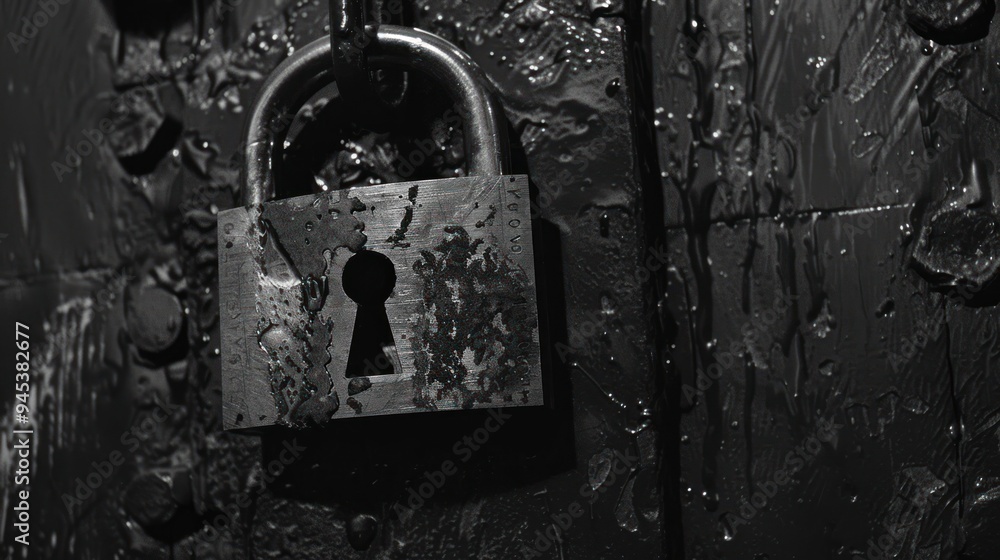 Rusty Padlock on Dark Background. Rusty Padlock on Dark Background.