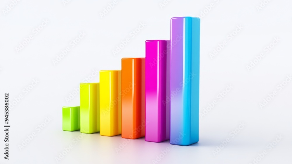 A colorful 3D bar chart with varying heights, showing positive growth, with each bar represented in a different gradient color on a clean white background. A colorful 3D bar chart with varying heights, showing positive growth, with each bar represented in a different gradient color on a clean white background.