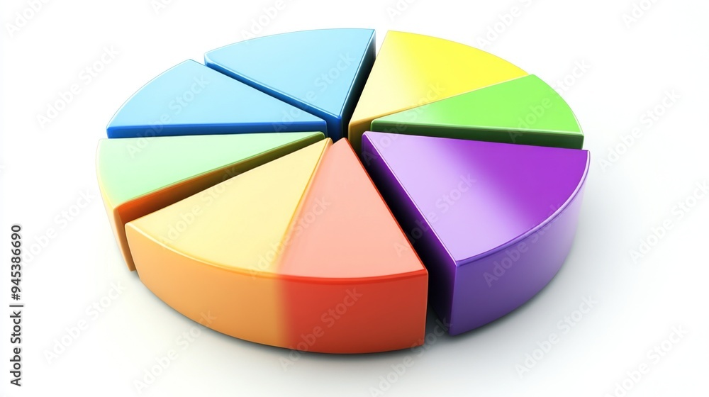 Fototapeta premium A colorful financial pie chart with distinct segments representing different revenue streams, set against a clean white background for clarity.