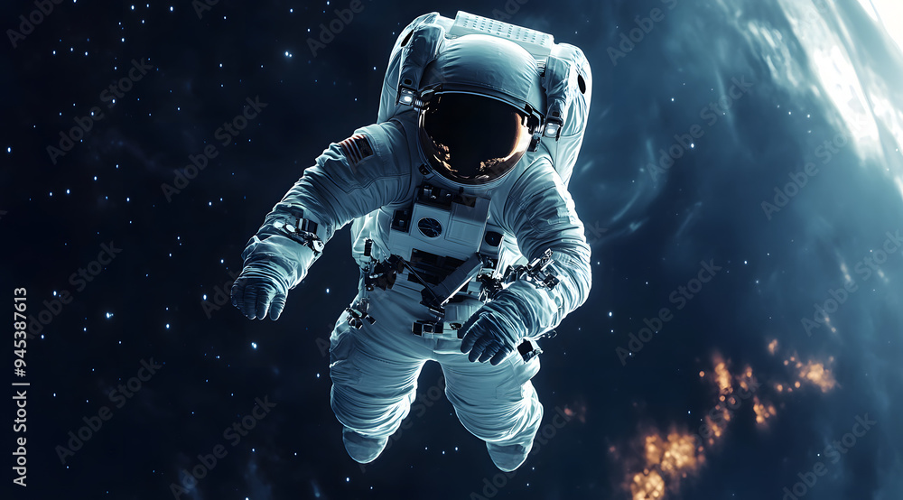 Realistic Animation of an Astronaut Floating in Space, Capturing the Sense of Weightlessness and the Expansive Beauty of the Cosmos, Ideal for Illustrating Themes of Space Exploration, Astronaut Exper Realistic Animation of an Astronaut Floating in Space, Capturing the Sense of Weightlessness and the Expansive Beauty of the Cosmos, Ideal for Illustrating Themes of Space Exploration, Astronaut Exper