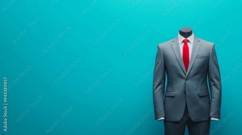 Gray Suit with Red Tie on Turquoise Background Gray Suit with Red Tie on Turquoise Background