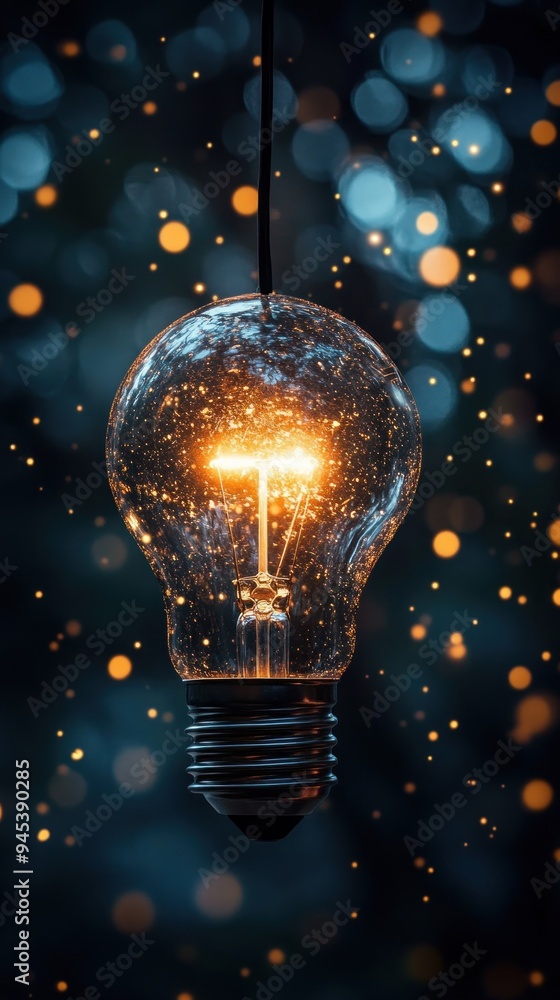 A glowing light bulb with bokeh background A glowing light bulb with bokeh background