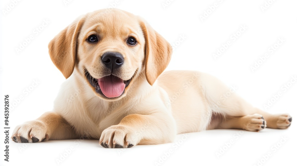 Adorable Golden Retriever Puppy Lying Down Isolated on White Background Adorable Golden Retriever Puppy Lying Down Isolated on White Background