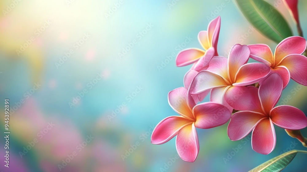 Pink Plumeria Flowers in a Tropical Setting Pink Plumeria Flowers in a Tropical Setting