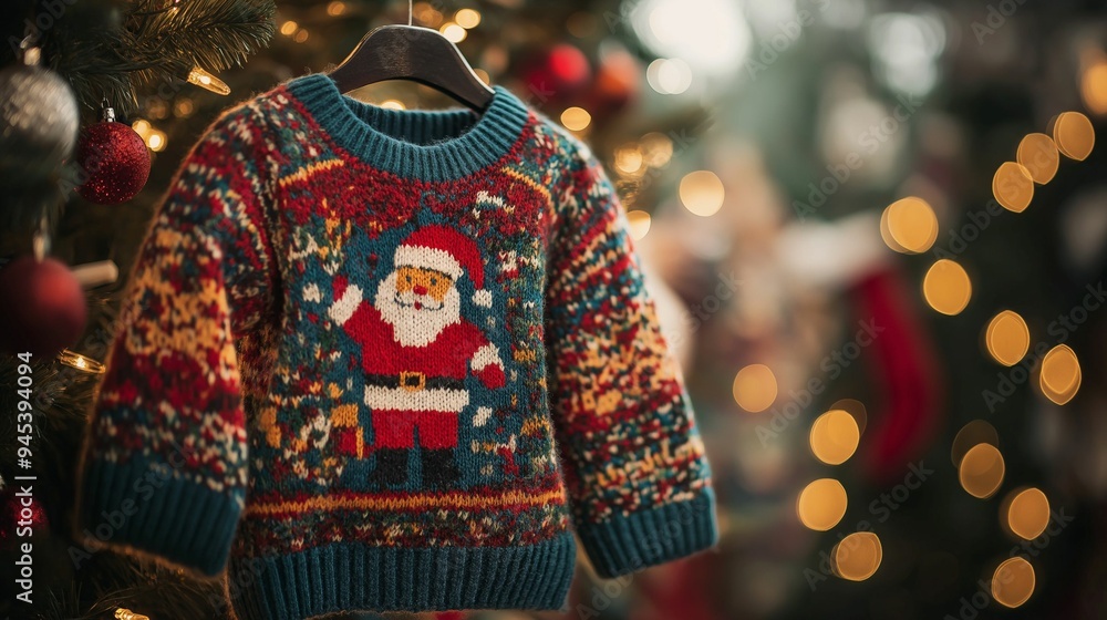 Festive Christmas Sweater with Santa Design. Festive Christmas Sweater with Santa Design.