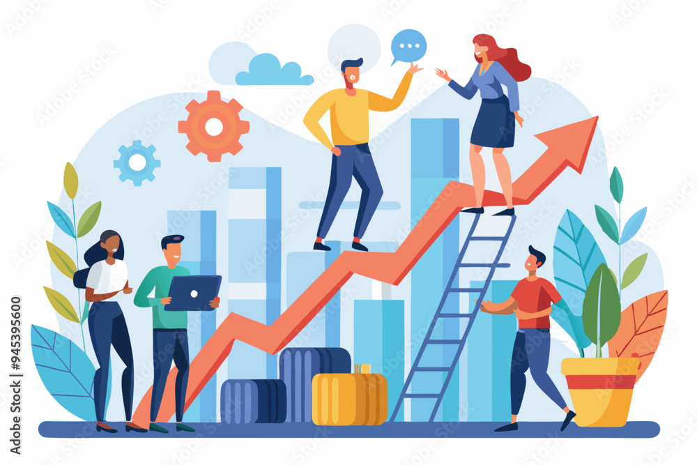 Teamwork to help business growth, team success or increase performance, improvement or growing business, career growth or effort to succeed concept, business people team help build growth graph chart. Teamwork to help business growth, team success or increase performance, improvement or growing business, career growth or effort to succeed concept, business people team help build growth graph chart.