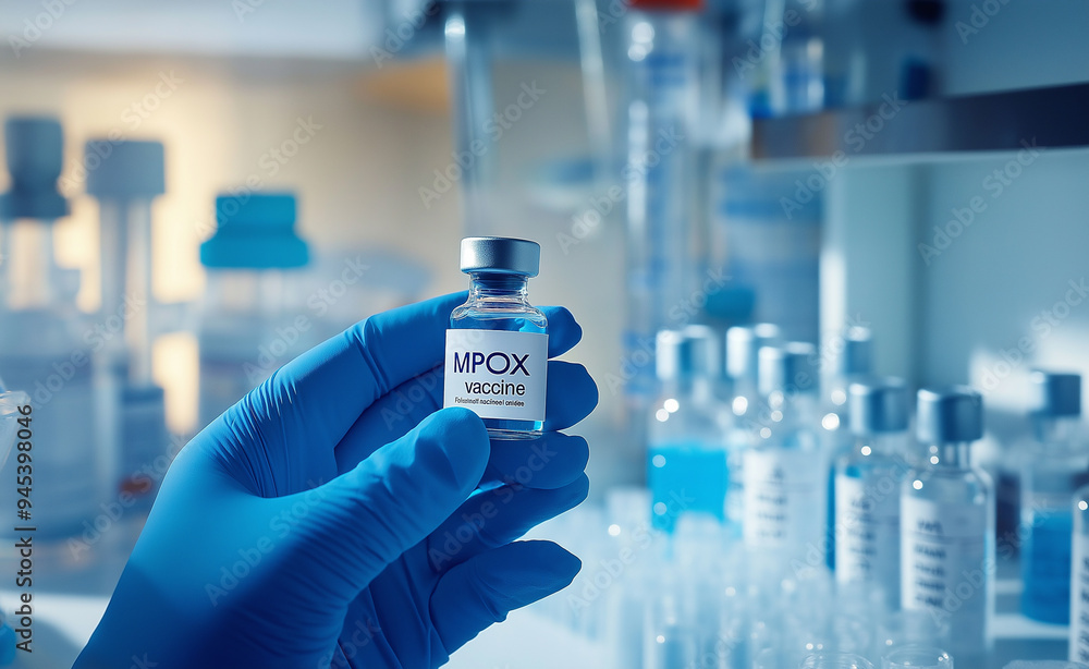 A gloved hand holding a vial labeled A gloved hand holding a vial labeled