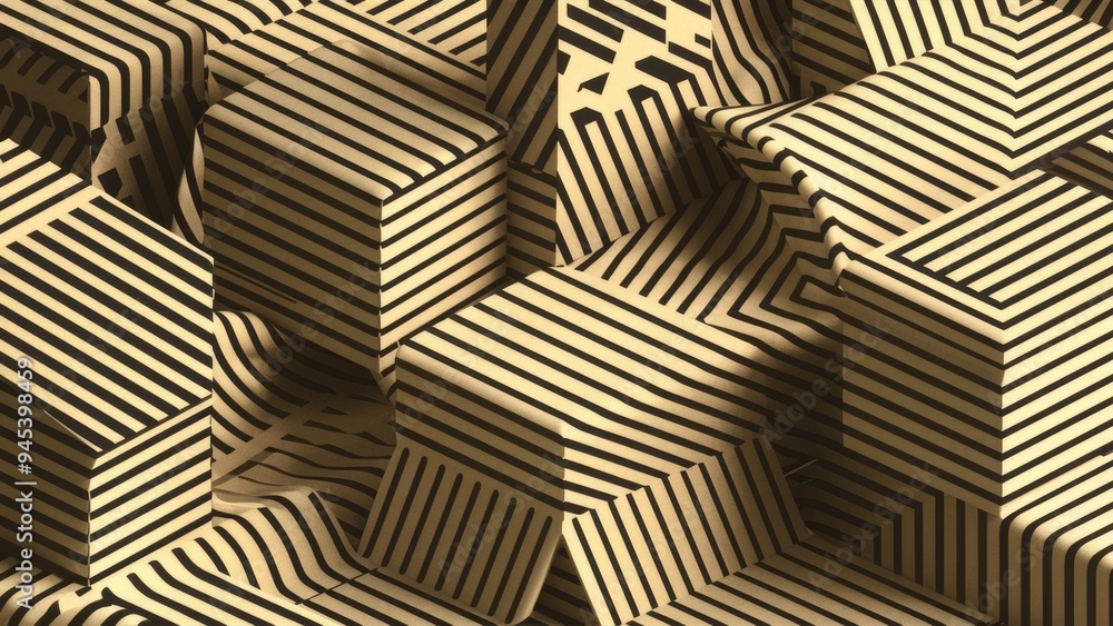 Stylish geometric box shapes with diagonal patterns. Abstract black and white texture for textile, fabric, wallpaper, and wrapping paper. Stylish geometric box shapes with diagonal patterns. Abstract black and white texture for textile, fabric, wallpaper, and wrapping paper.