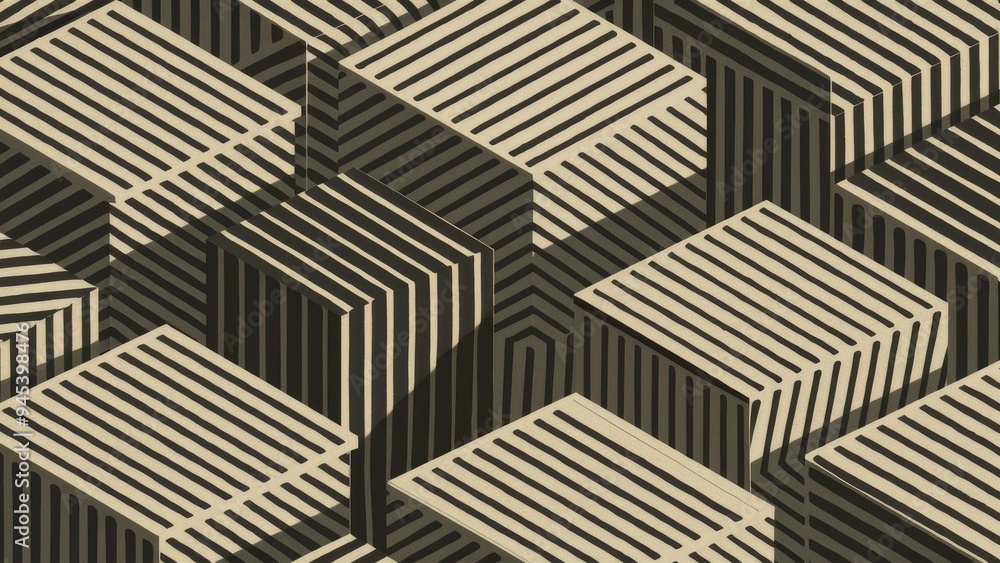 Stylish geometric box shapes with diagonal patterns. Abstract black and white texture for textile, fabric, wallpaper, and wrapping paper. Stylish geometric box shapes with diagonal patterns. Abstract black and white texture for textile, fabric, wallpaper, and wrapping paper.