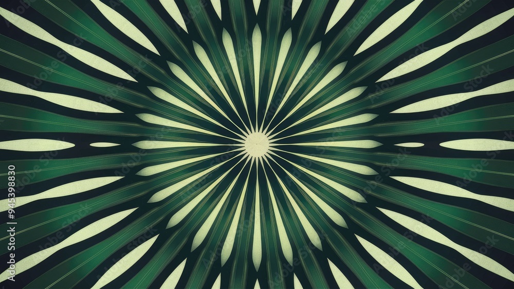 Fototapeta premium Symmetrical abstract background featuring dark and light green gradients radiating from the center, ideal for media design.