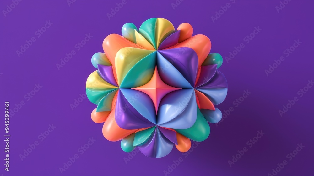 Vibrant 3D Abstract Geometric Shapes on a Purple Background Vibrant 3D Abstract Geometric Shapes on a Purple Background