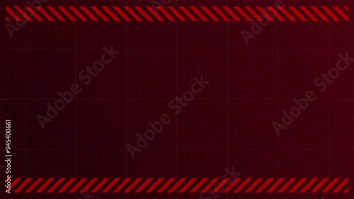 Blurred red lights flashing black emergency lights in the dark. Caution Loop Animated Background. Warning Symbol and Danger Signal Alert with black background and red line strip for presentation.