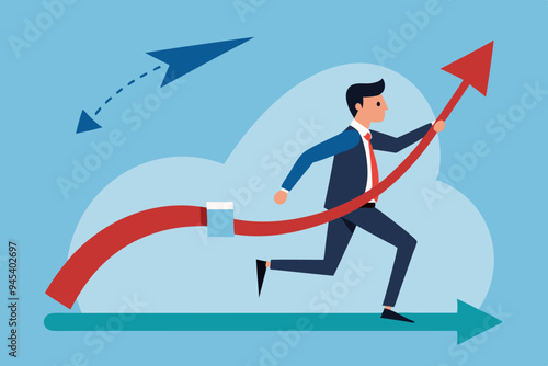 Change direction or career path for best opportunity, turn or transform to different direction, choice or alternative way to progress concept, businessman draw new arrow metaphor of change direction. 