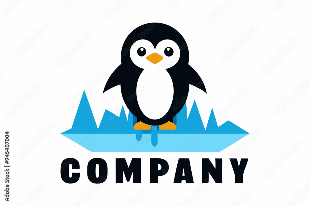 Naklejka premium A logo with a cartoon penguin standing next to it