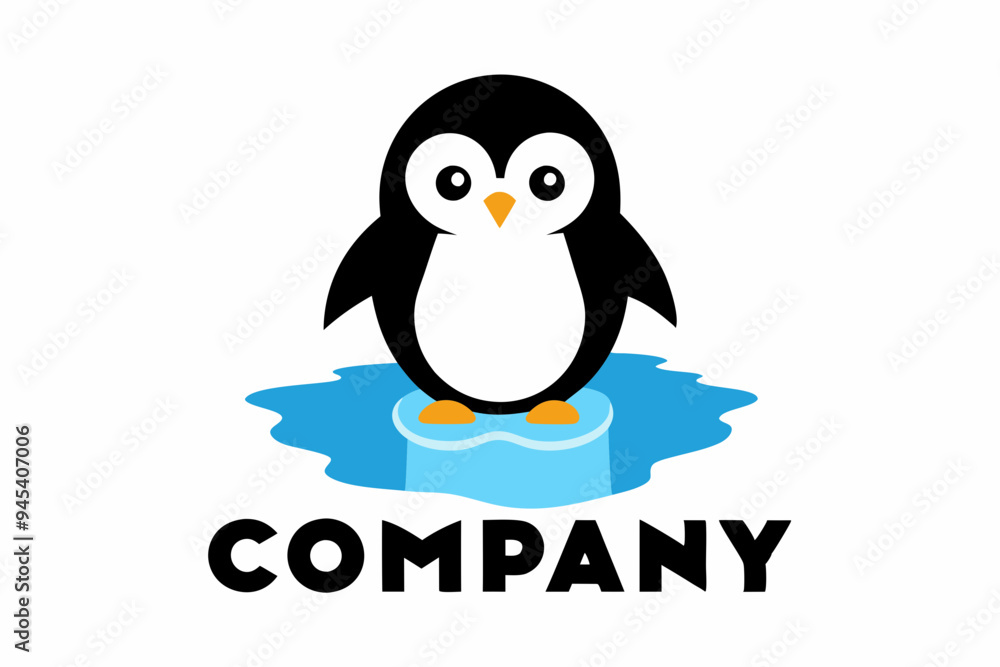 Naklejka premium A logo with a cartoon penguin standing next to it