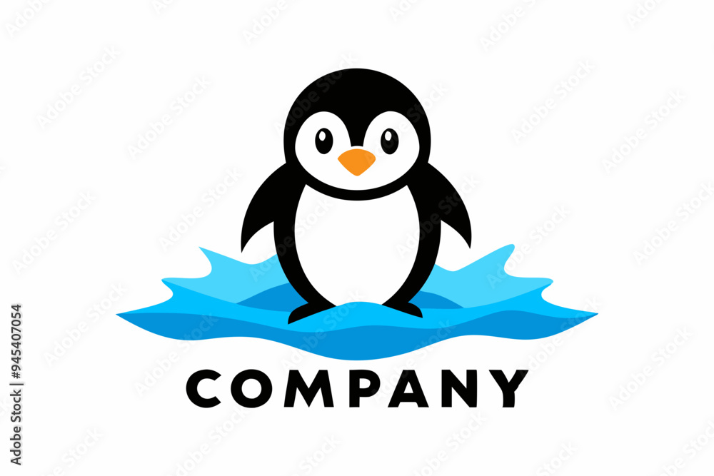 Obraz premium A logo with a cartoon penguin standing next to it