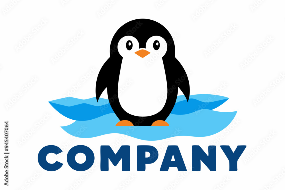 Fototapeta premium A logo with a cartoon penguin standing next to it