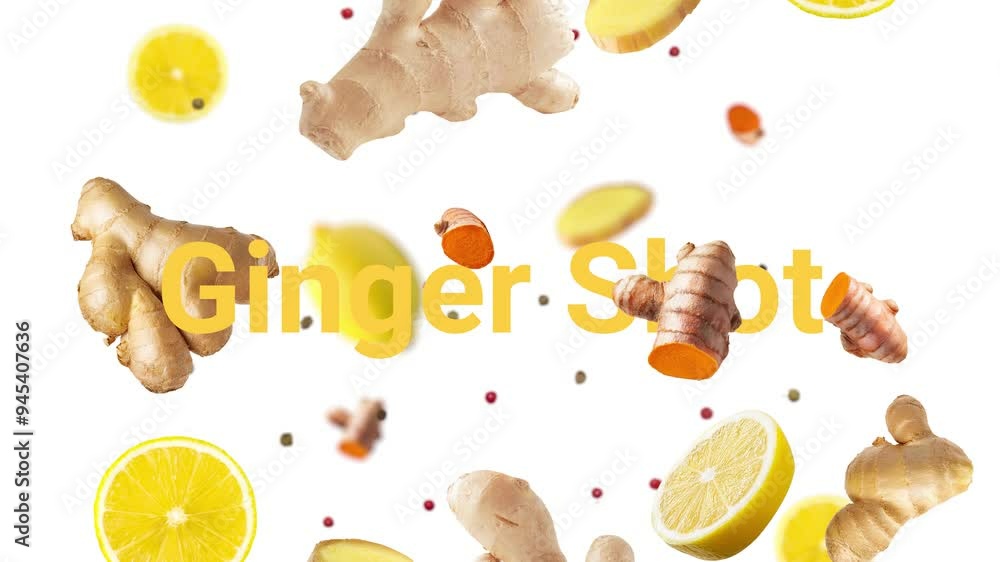 Falling Ginger, Turmeric and Lemon with Isolated White Background - High-Quality Stock Video, Ginger, Turmeric, pepper and Lemon white background. Ginger Shot video Falling Ginger, Turmeric and Lemon with Isolated White Background - High-Quality Stock Video, Ginger, Turmeric, pepper and Lemon white background. Ginger Shot video
