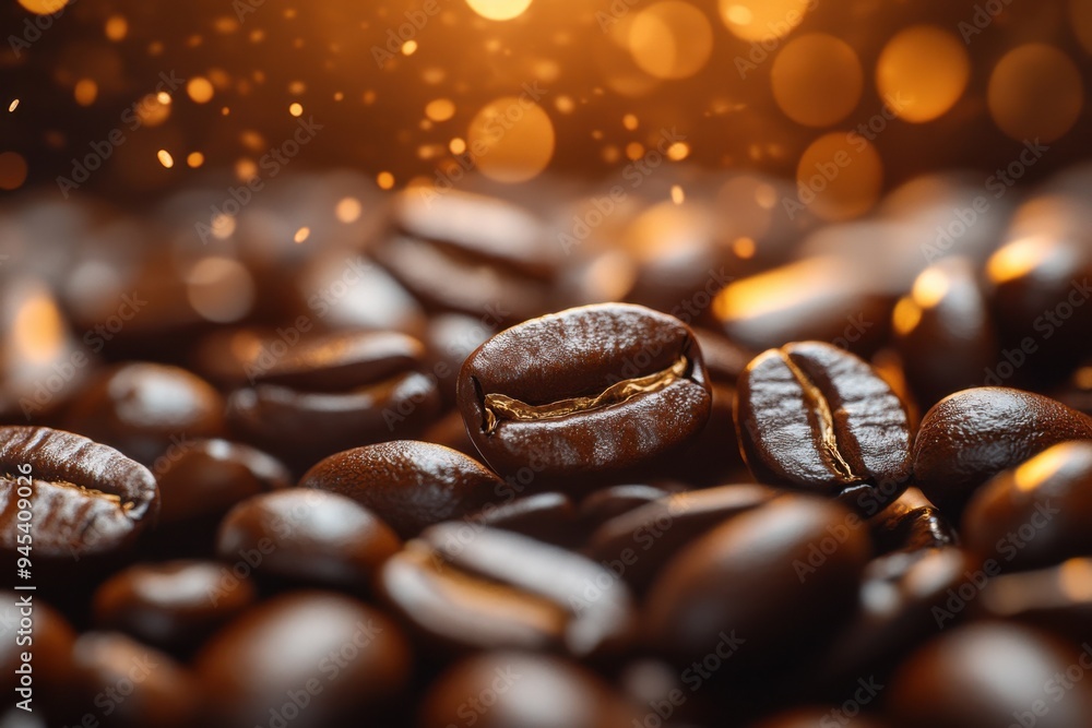 Close up pile of coffee beans with selective focus Close up pile of coffee beans with selective focus