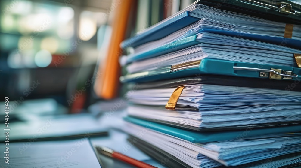 Office Table Covered in Piles of Documents and Binders Representing Workplace Chaos Office Table Covered in Piles of Documents and Binders Representing Workplace Chaos