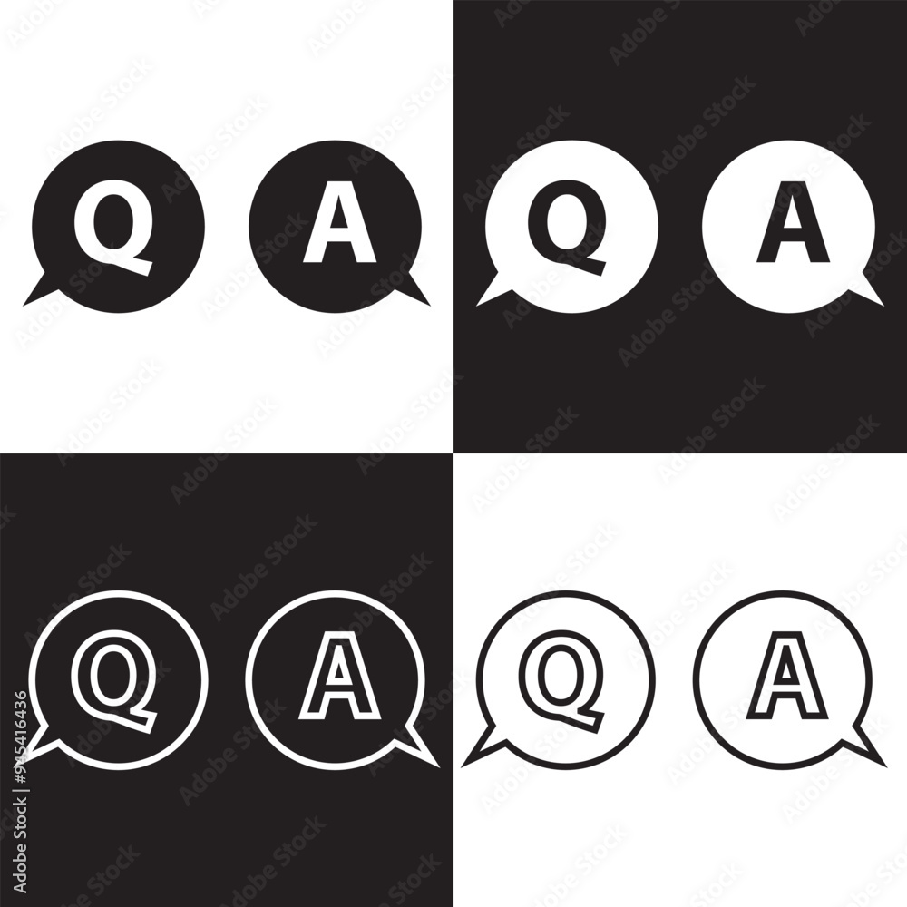 FAQ, question and answer icon vector. A black and white logo with a Q and A on it. isolated on white and black background. EPS 10 FAQ, question and answer icon vector. A black and white logo with a Q and A on it. isolated on white and black background. EPS 10