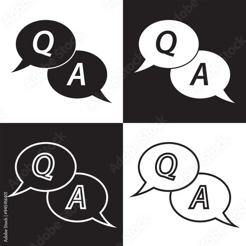 FAQ, question and answer icon vector. A black and white logo with a Q and A on it. isolated on white and black background. EPS 10