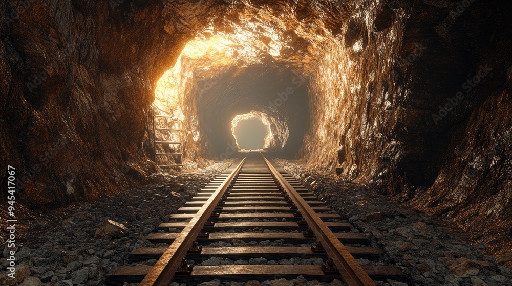 Fototapeta premium 3D rendering of a tunnel within an ancient gold mine