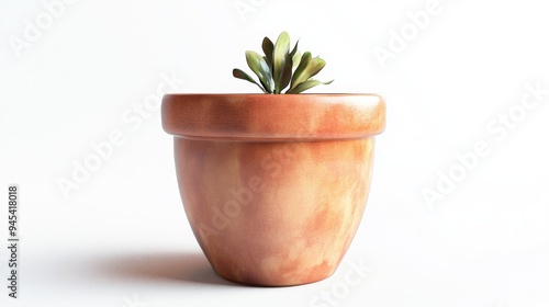 3D rendering of a ceramic flower pot with a watercolor illustration hand drawn terracotta element for gardening and planting featuring a round container on a white background