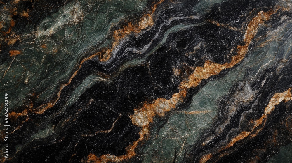 Abstract background of dark green and black marble with gold veins. Abstract background of dark green and black marble with gold veins.