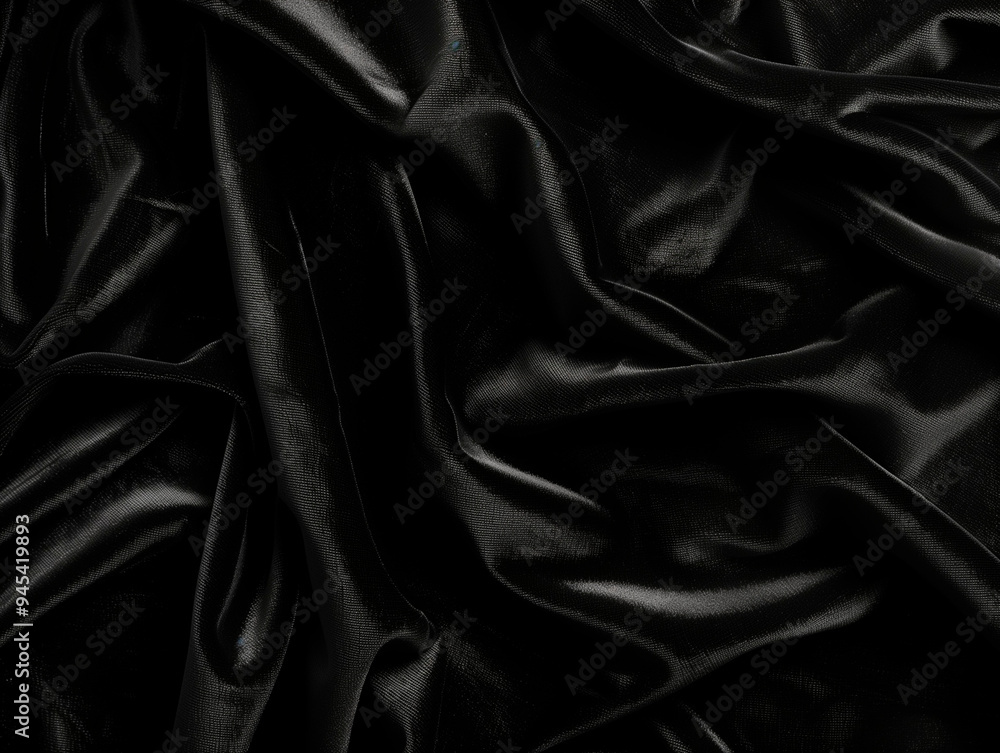 Obraz premium Elegant black satin fabric background, luxurious and smooth texture, perfect for high-end product displays, fashion design, or sophisticated branding, copy space