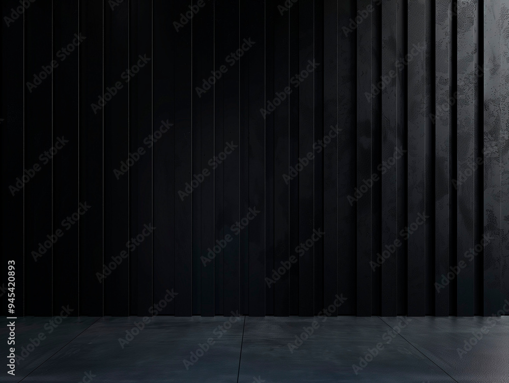 Dark abstract wall with vertical lines and deep shadows, minimalist modern design for industrial or product photography, copy space Dark abstract wall with vertical lines and deep shadows, minimalist modern design for industrial or product photography, copy space