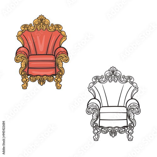 throne isolated on white background. hand drawn. easy to edit. outline style. vector illustrations