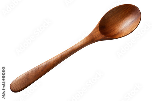 Handcrafted wooden spoon isolated on transparent background for culinary arts and rustic kitchen design projects featuring natural utensils and organic cooking tools photo