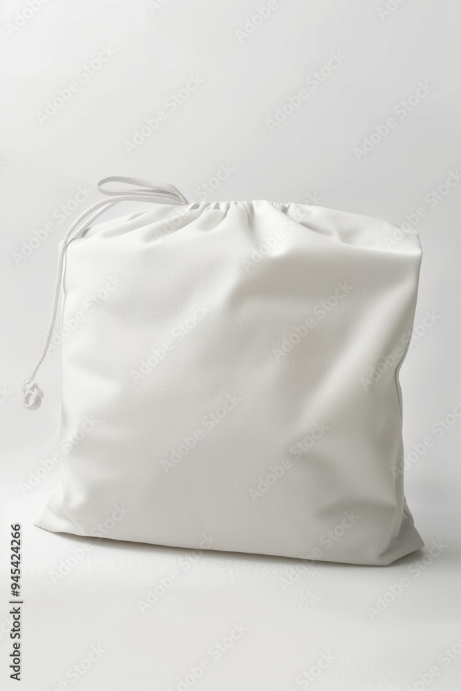 Sleek white drawstring bag on a minimalist background showcasing its modern design and practical usage for storage or travel Sleek white drawstring bag on a minimalist background showcasing its modern design and practical usage for storage or travel