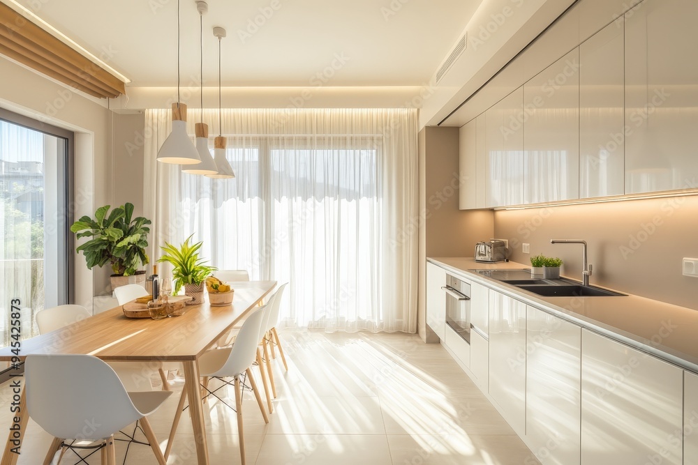 A bright kitchen featuring a dining table with chairs, hanging lights, and plenty of natural light streaming through large windows, creating a warm, inviting space. A bright kitchen featuring a dining table with chairs, hanging lights, and plenty of natural light streaming through large windows, creating a warm, inviting space.