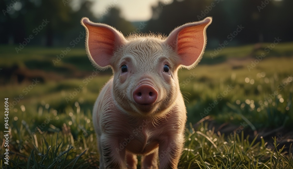 Playful Piglet in Sunlit Field