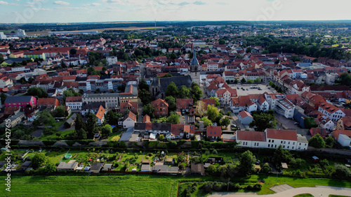 Aerial view of the old town of the city Haldensleben in Germany on a sunny summer day photo