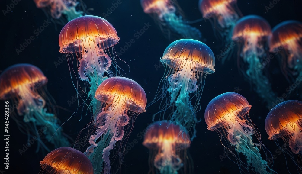 Mesmerizing Jellyfish Underwater Display Mesmerizing Jellyfish Underwater Display