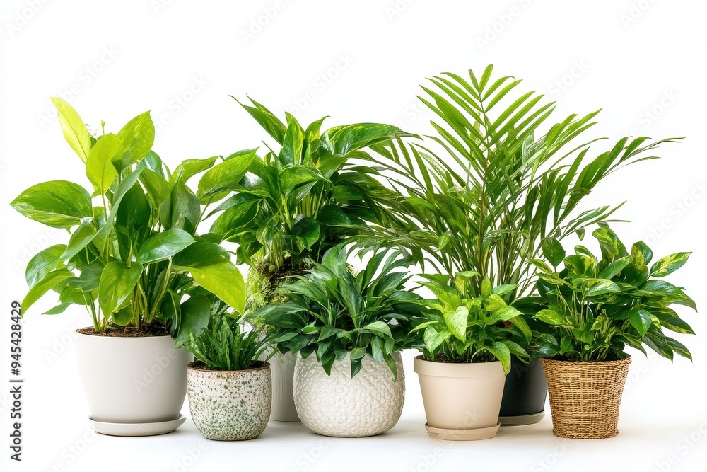 A collection of various indoor plants in decorative pots, showcasing greenery and aesthetics. A collection of various indoor plants in decorative pots, showcasing greenery and aesthetics.